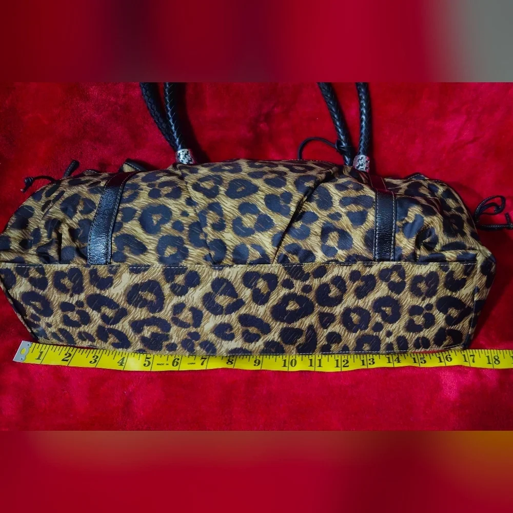 Brighton Leopard Print Nylon with Black Patent Leather Trim Shoulder Bag